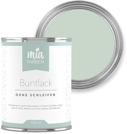 miafarben Buntlack ohne schleifen 750ml, Möbelfarbe, Möbellack für Holz, Metall, Kunststoff (Frostiges Eisgrün)