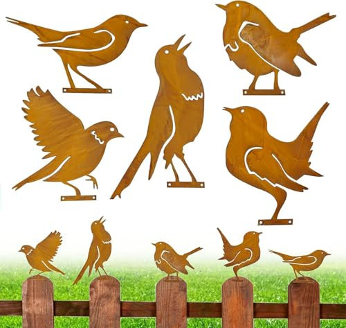 SUFANG 5 pièces Oiseaux Rouillés Ornements rouillés pour Oiseaux Décoration d'oiseaux Metal Birds Deco Jardin Exterieur Metal Deco Jardin Exterieur rouillée pour Patio Parc et Clôture