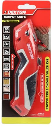 Dekton Carpet Knife – Heavy Duty Razor Blade Utility Knife for Cutting Carpets, Vinyl, and Flooring Materials | Ergonomic Soft-Grip Handle | Quick Blade Change | Ideal for DIY and Professional Use