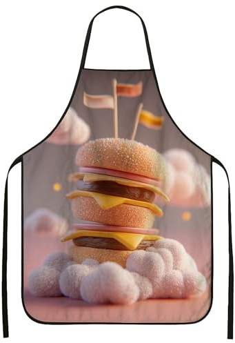 Delantal de hamburguesa para cocinar, divertido delantal de cocina con estampado de alimentos, delantal lavable con diseño culinario juguetón para barbacoa, parrilla, chef, Melocotón, 24x31 Inch