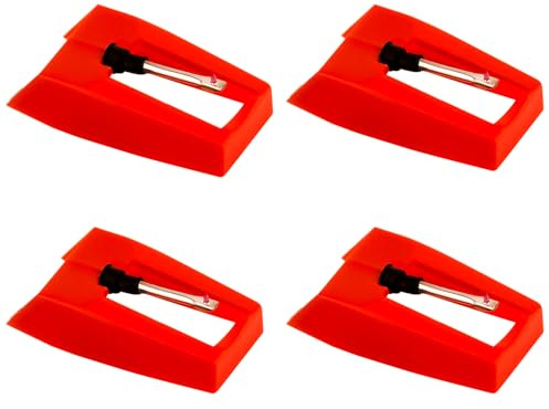 4pcs Record Player Needles, Turntable Replacement Needle Durable Turntable Stylus Replacement Parts for Vinyl Record Player (Red)