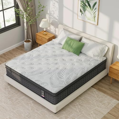 KOW King Size Mattress 14 Inch,Medium Plush Gel Memory Foam Mattress Hybrid,Double Cooling King in a Box Euro Top with CertiPUR-US Certified Foam,Supportive Pocket Coil for Motion Isolation