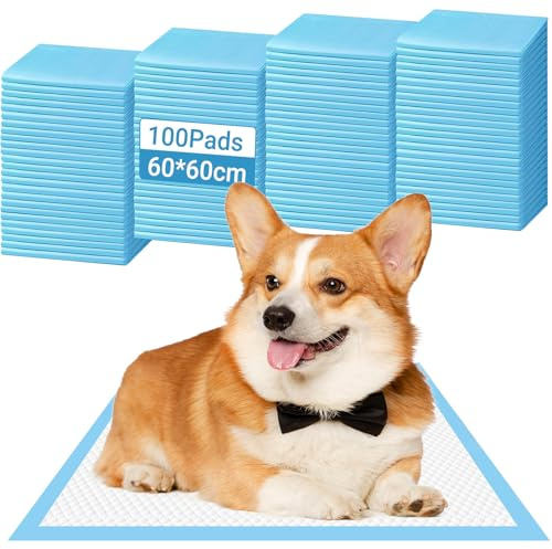 100 Pièces Tapis Éducateurs pour Chiens et Chiots 60cmx60 cm, Tapis Hygiénique d’entraînement, Alèses Jetables Ultra Absorbantes avec 6 Couches, Anti-Fuite, Séchage Rapide et Contrôle des Odeurs