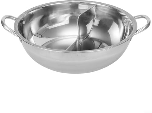 Hotpot de acero inoxidable de 28 cm con divisor, olla de pato mandarín de dos piezas para cocina de gas e inducción, olla dividida para familia y amigos, plata (30 cm)