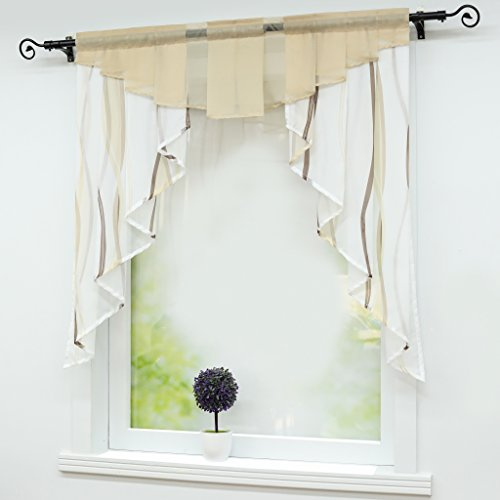 Joyswahl Kleinfenster Voile Fenstergardinen mit Tunnelzug Marie Scheibengardinen BxH 120x125cm Sand 1er Pack