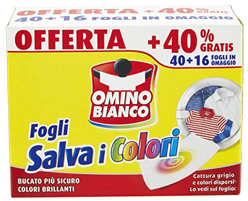 Omino Bianco - Fogli Salva Colore, Struttura a Nido d'Ape, Catturano il Grigio e i Colori Dispersi nel Lavaggio, 40 Pezzi + 16 Omaggio