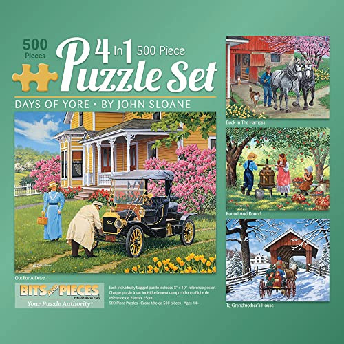 Bits and Pieces - Days of Yore 4-in-1 Multi-Pack Puzzle Set - 500 Piece Jigsaw Puzzles for Adults - Each Measures 16x 20 - Old Nature by Artist John Sloane