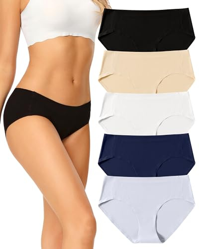 voenxe Seamless Underwear for Women, Hipster No Show Ladies Panties, Full Coverage Breathable Bikini Briefs, Invisible Comfortable Workout Undies, Soft Mesh Moisture Wicking Athletic, 5 Pack