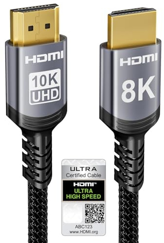 Sniokco 10K 8K 4K HDMI 2.1 Cable 5M, Certified 48Gbps Ultra High Speed HDMI® Cable 0.01ms 4K 240Hz 165Hz 120Hz 8K 60Hz eARC Netflix HDCP 2.3 2.2 DTS:X HDR10+ TV Monitor Projector Roku Sky-Q