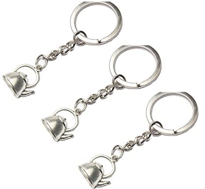 3Pcs Tiniest Teapot Keychain,Cute Miniature Ancient Silver Tea Pot Charm Keyring, Tea Lover Keychain