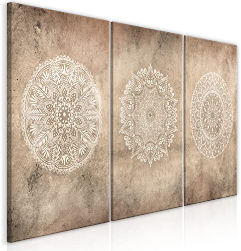 murando - Set De 3 Cuadros Multipanel Mandala beige 180x90 cm 3 Piezas 60x90 cm Cada - Conjunto De 3 - Cuadro Para Pared Naturaleza Pintura Decoración Dormitorios - a-C-10063-b-a