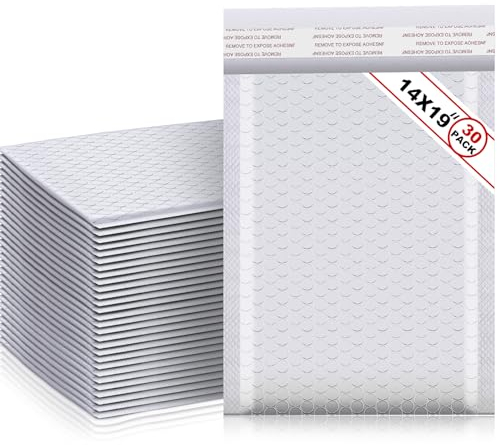 Henoyso 30 Pcs Extra Large Bubble Mailers 14 x 19 Inches Resealable Padded Envelopes Waterproof Shipping Bags Poly Padded Mailers Bulk for Mailing Packaging Small Business(White)