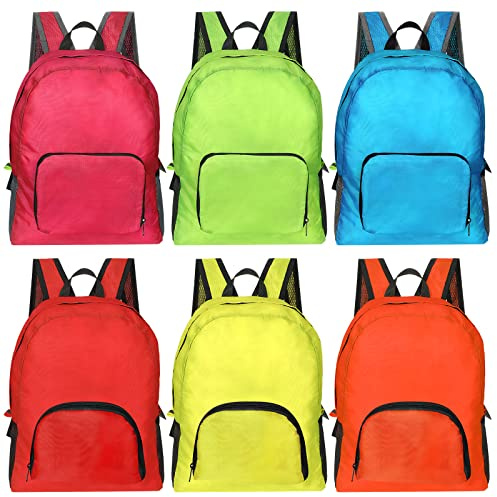 Sherr 6 Pieces 17 Inch Backpacks in Bulk Foldable Basic Colorful Assorted Colors Lightweight Backpacks for Outdoor Travel