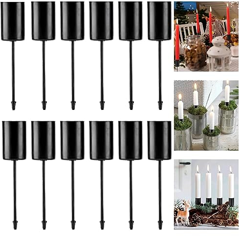 Kerzenhalter Adventskranz Kerzenhalter Stabkerze Metall: 12 Stück Retro Kerzenteller Adventskranz mit Kurzem Dorn, Kerzenständer Stabkerzen Schwarz für Deko Weihnachten Tischdeko für Konische