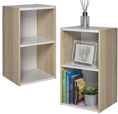 Iris Ohyama, Estantería con 2 estantes de almacenamiento, Lote de 2 muebles auxiliares, Diseño, Modular, Oficina, Dormitorio, Salón - UB-6035 - Marrón Claro