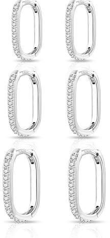 ALEXCRAFT Silber 925 Creolen Kleine Ohrringe Set, 3Paar Silber 925 Ohrringen Rechteckige Kleine Eckig Creolen-Silber Knorpel Huggies Kreolen Wasserdichte ohrringe-Oval Creolen Set Damen Herren