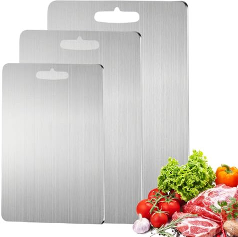 Set di 3 Tagliere In Titanio Per Cucina, Tagliere In Titanio in Acciaio Inox, Tagliere In Acciaio Inox, Tagliere da Cucina, Tagliere Cucina per Uso per Carne, Frutta, Verdura