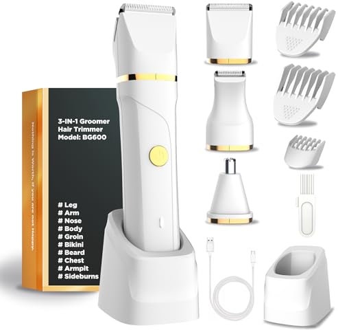 Intimrasierer für Frauen, 3-in-1 Rasierer Damen Elektrischer für Körper, Scham und Nase, Damenrasierer Elektrisch, Wiederaufladbarer Rasierer Damen Intimbereich, mit USB Ladestation, IPX7 Wasserdicht