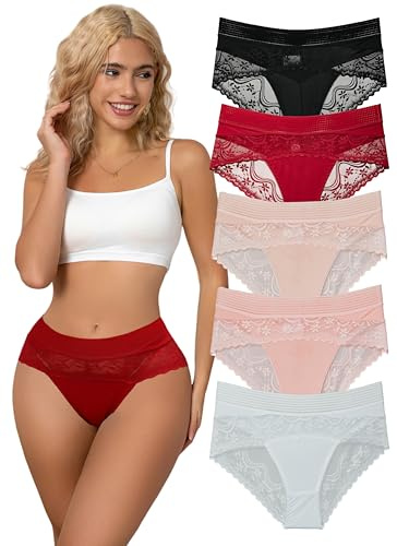 Hialegion Hipster Femme Taille Haute Dentelle Slip sans Couture Soie Glacée pour Femmes sous-vêtements Seamless Multipack XL