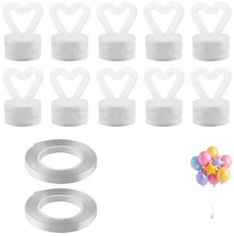 12Pcs Balloon Weights Set with Ribbon, Reusable Heart Shaped Helium Balloon Weights Pendant and Magnetism Holder for Ideal for Birthday Party Wedding and Christmas Halloween Decorations