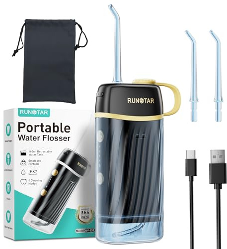Runstar Dentale Portatile Denti, serbatoio portatile da 160 ml, quattro modalità (DIY/standard/pulso/morbido) - rimuove il 99% della placca dentale, adatto per chi porta l'apparecchio e per i viaggi.