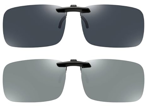 XINML 2 PCS Polarized Clip On Sunglasses For Men Women, Flip Up Driving Glasses, UV400 Protection, Anti Glare, HD Vision, Lightweight Fit Over Prescription Glasses, Fishing Outdoor Sports