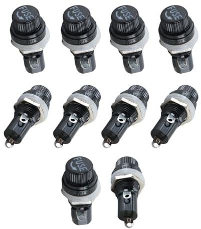 Ubric 10 PCS Small Flat Fuse Holder,5 x 20mm Knob Type Fuse Holder,Black Screw Cap Panel Mounted