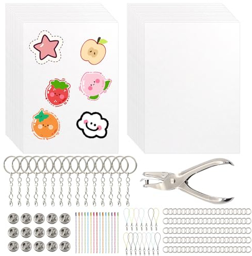 Yuaerbuo 191 PCS Shrink Plastic Set, Keyring Making Kit, Shrink Paper Craft Keychain Making kit, Shrinking Paper, Key Ring Kits, Shrinking Plastic Sheets, Heat Shrinks Film Set for DIY Hand Made