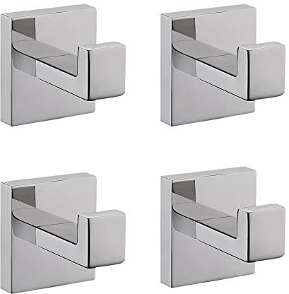 Celbon 2PC Handtuchhaken ohne Bohren,Kleiderhaken Selbstklebend Bademantelhaken 304 SUS Edelstahl für Bad Und Chrom-Finish … (4PC, Wandmontiertes)
