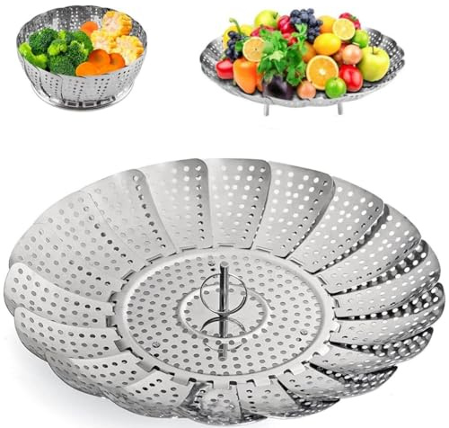Zocy Steamer Basket, Stainless Steel Vegetable Steam Baskets for Steaming Cooking Expandable to Fit Various Size Pot (5.5 to 9.3)