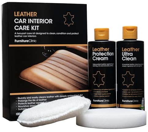 Furniture Clinic Leather Car Interior Care Kit - Premium Cleaning Kit for Car Seats - 250ml Leather Cleaner & Leather Conditioner – Complete Kit to Clean and Protect All Types of Leather & Vinyl