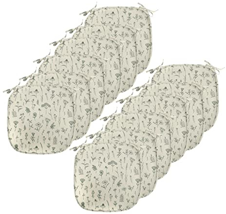 Lunarable Lavender Chair Seating Cushion Set of 12, Hand Drawn Sketchy Calendula Clover Chamomiles Valerian Natural, Anti-Slip Seat Padding for Kitchen & Patio, 16x16, Eggshell Hunter Green