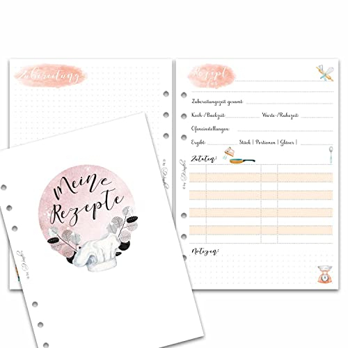 SinnWunder® Premium Din A5 Rezept-Einlagen für Ringplaner, Rezept-Buch zum selber schreiben