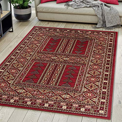 Mazovia Tappeto Salotto Moderno Orientale e Vintage Pelo Corto - Tappeti Soggiorno Turchi Originali - Tappeti Camera da Letto - Tappeti Salotto Grandi Dimensioni - Boredaux Rosso Scuro 80x150 cm