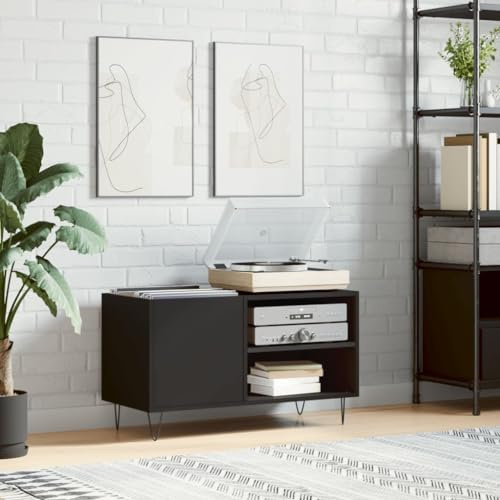 ZEYUAN Armoire à disques Noir 85x38x48 cm Bois d'ingénierie,Chaine HiFi avec Platine Vinyle,Player Boite,Rangement Disque Vinyle