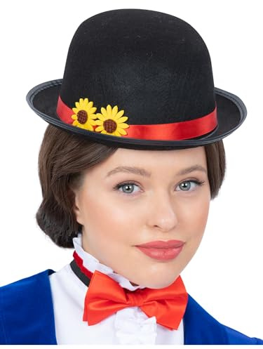 Smiffys Kit de nounou victorienne pour adultes, avec chapeau melon noir et nœud papillon rouge