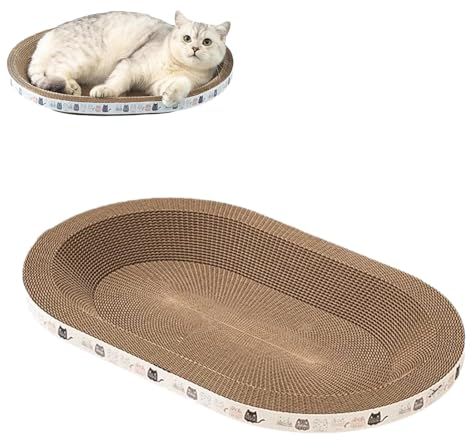 Katzenkratzbett Oval Katzenkratzer Karton, 2 in 1 Katzenkratzpad Schüssel Nest für Indoor Katzen, Runde Liege Couch, Möbelschutz