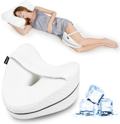 LITSPOT Almohada para Pierna y Rodilla Almohada de Enfriamiento Ergonómico Dormir de Lado con Espuma Viscoelástica, Almohada para Dormir Posicionadora con Banda Elástica Fija