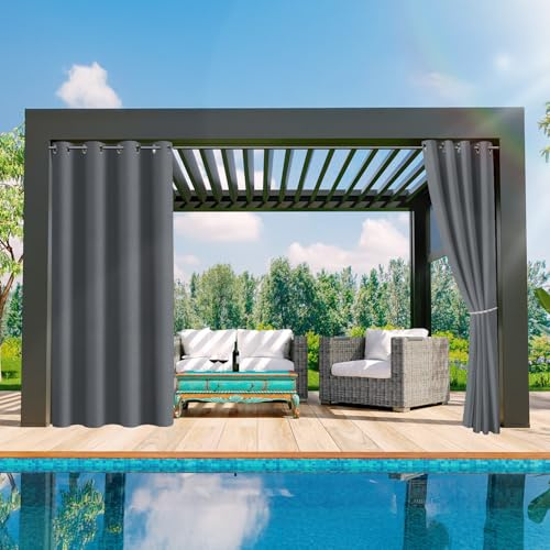 ISOISL Garden Rideau d'extérieur résistant aux intempéries avec œillets - 254 x 213 cm (hauteur x largeur) - Rideau brise-vue - Protection solaire pour terrasse, balcon, pavillon - Gris - 1 pièce