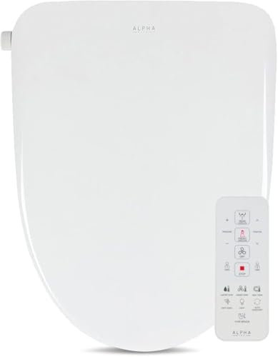 ALPHA BIDET UX Pearl Bidet Toilet Seat in Round White | Ultra Low Profile | Endless Warm Water | Arced Stainless Steel Nozzle | LED Nightlight | Dryer | Deodorizer | 3 Year Warranty