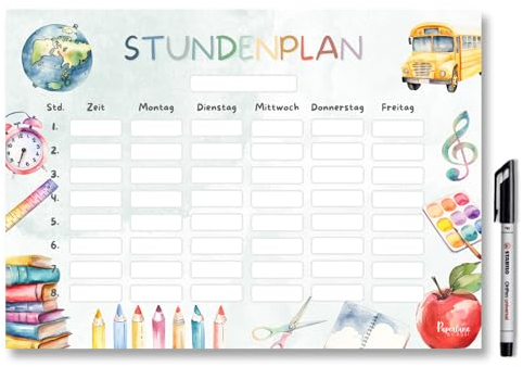 Stundenplan Schule magnetisch abwischbar für Kühlschrank Whiteboard, Bunter Unisex Wochenplaner Mädchen Junge Geschenk zur Einschulung Schulkind Grundschule (Magnetischer Stundenplan inkl. Stift)