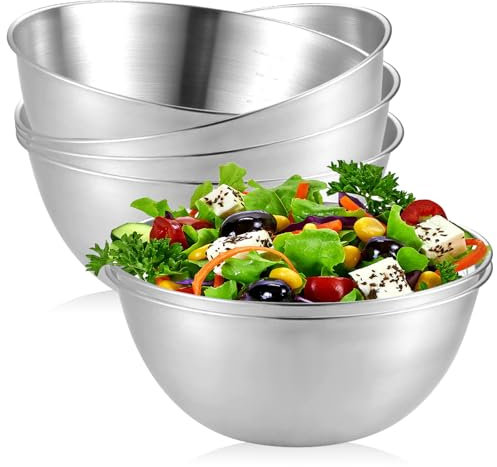 LEKEFETO Lot de 6 Saladiers en Acier Inoxydable : Bol Mélangeur Avec Marques de Mesure - Multifonction, Épais (16,8 x 6,8 x 8,5 cm)