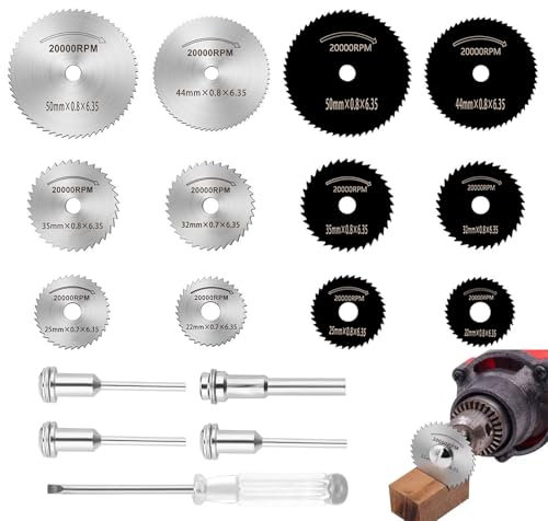 Rotary Drill Saw Blades, 16PCS HSS Circular Saw Blades with Screwdriver, Cutting Wheel Set for Rotary Tool, Steel Saw Disc Wheel Cutting Blades for Wood Plastic Metal Cutting(Black and White)