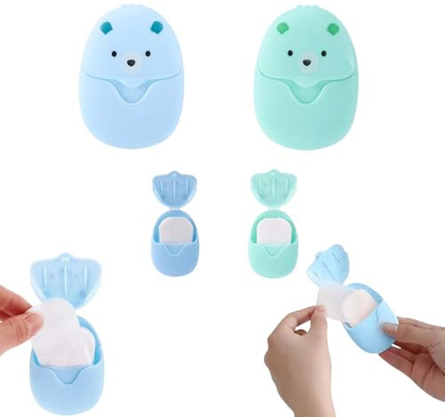 Dinghaole 2 boîtes Mini Savon en Papier jetable Portable, 100 Feuilles de Savon en Papier jetables, Mini savon en papier avec boîte de rangement pour la maison, le bureau et les activités en plein air