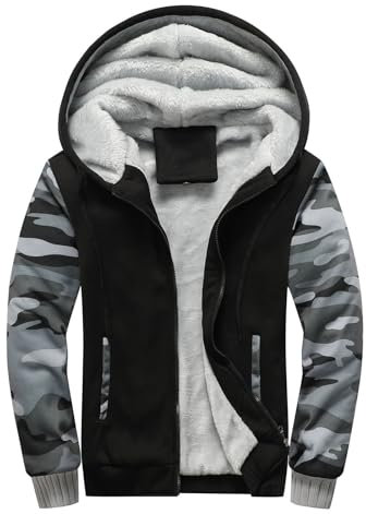 Hoodie Sweatshirt Herren Fleece Gefüttert Hoodie Jacke - Patchwork Full-Zip Hoodie Pullover Casual Kapuzenjacke Sweatshirt Winter Thermo Sweatshirts mit Kapuze Outdoor Arbeitsjacke, grau, XL