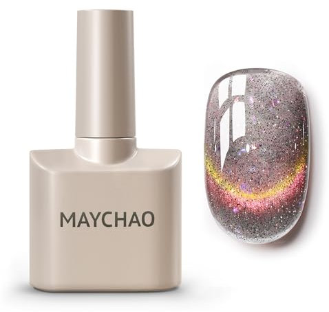 MAYCHAO 15ML Cat Eye Gel Nail Polish 1Pc Blush Stardust Magnetic Nail Polish with Magnet Soak off Holographic Cat Eye Gel Polish for Nail Art Manicure Salon DIY at Home