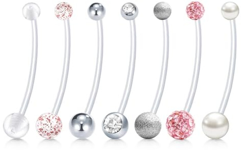 WillTen 14G Piercing per Ombelico con Ciondolo per Gravidanza, Piercing per Ombelico con Sostituzioni in Plastica, Sfere in Bioflex, Piercing Lungo per Donne in Gravidanza, 38mm, Plastica