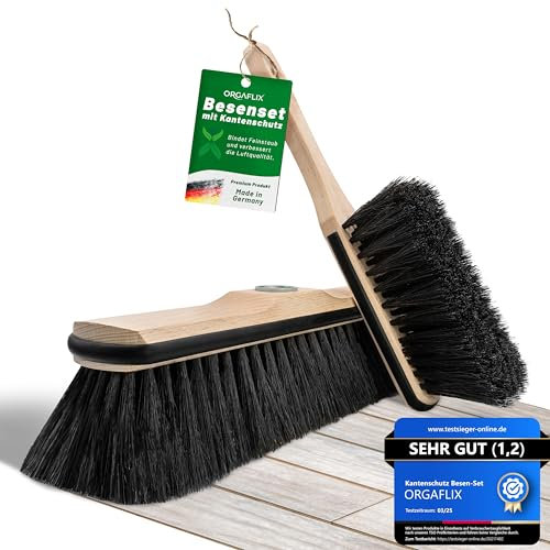 ORGAFLIX Premium Besen mit Handfeger ohne Stiel mit Kantenschutz, extra staubbindend durch hochwertige Rosshaarmischung, Zimmerbesen, Kehrbesen ohne Besenstiel, Rosshaarbesen, Made in Germany
