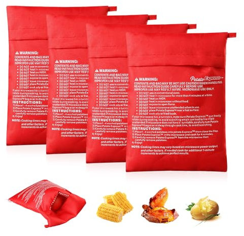 YZROHYI 4 Pièces Sac Cuisson Pomme de Terre Micro Ondes,Sachet Micro Ondes Patate,Sac à Pomme de Terre Raclette,Potato Express,Sac à Patate Conservation,Sac Cuisson four Réutilisable - Rouge