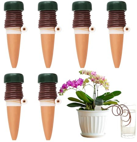 Sistema de Autorriego para Macetas Riego Automatico Macetas para Plantas de Interior y Exterior Plantas en Maceta Plantas de Jardín Cestas Colgantes（Marrón-6Pcs）